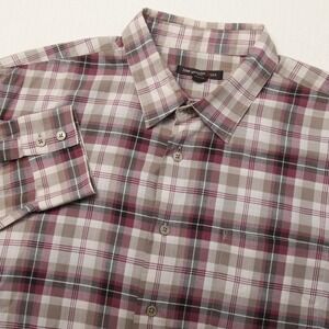 John Varvatos USA Shirt Mens 2XL Plaid Burgundy Long Sleeve Button Front Casual
